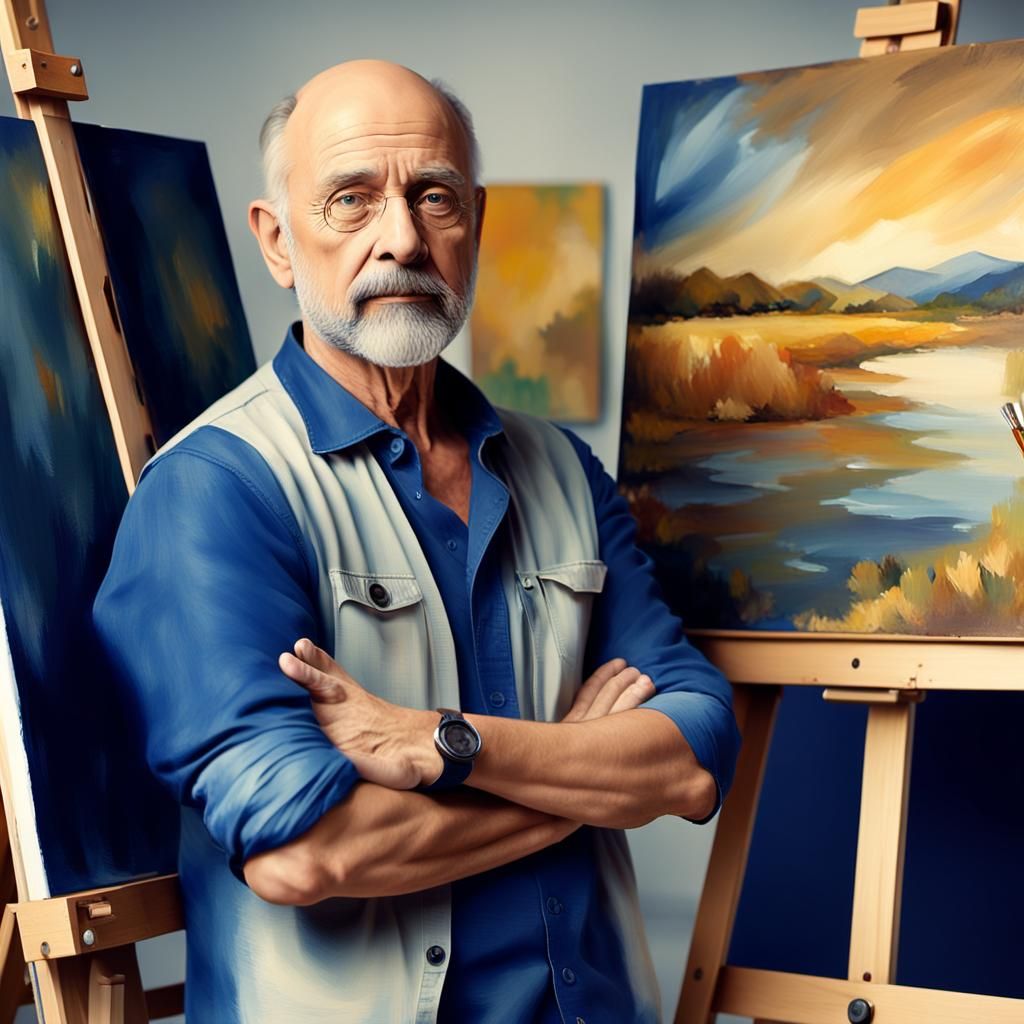 Impressionist Artist in Studio with Warm Light