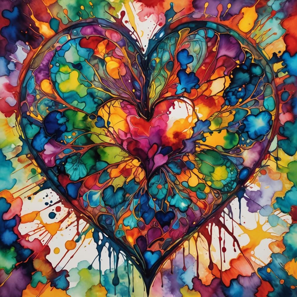 Explosion of Colors: Heart in Gouache Style