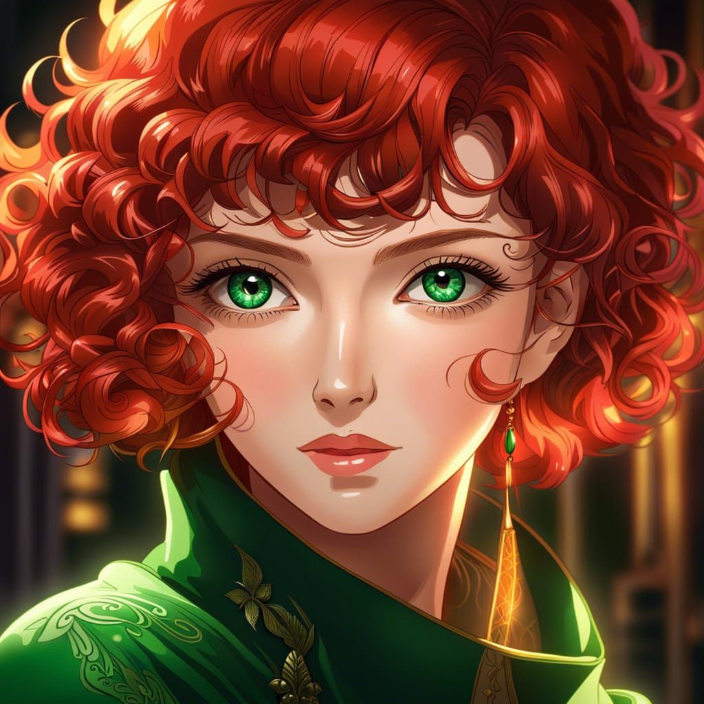 Anime Portrait: Redhead with Emerald Eyes