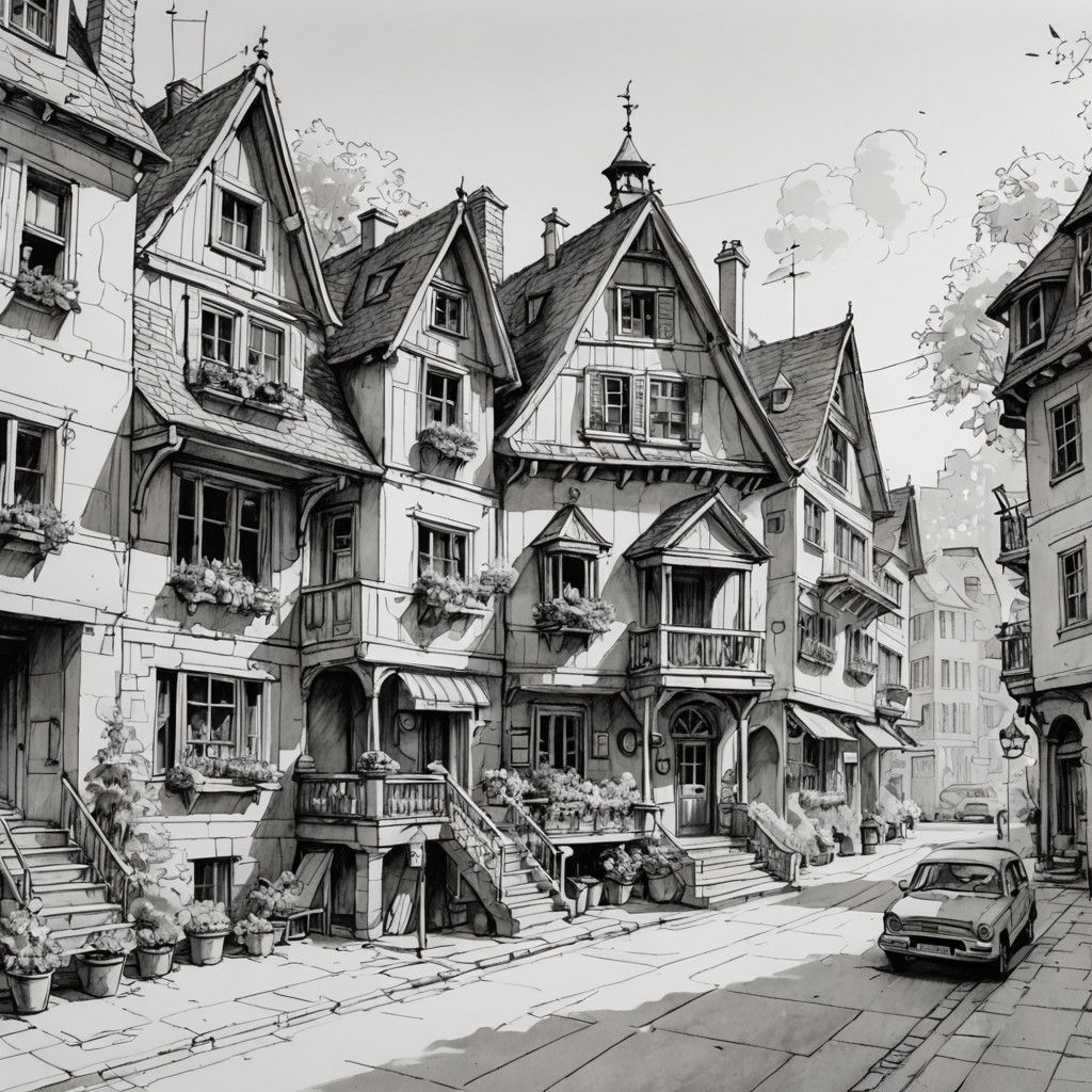 Perspective Drawing of a Simple Two-Point Perspective Scene