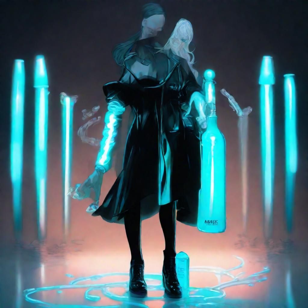 Anime Annie Concept Art with Glowing Cyan Liquid