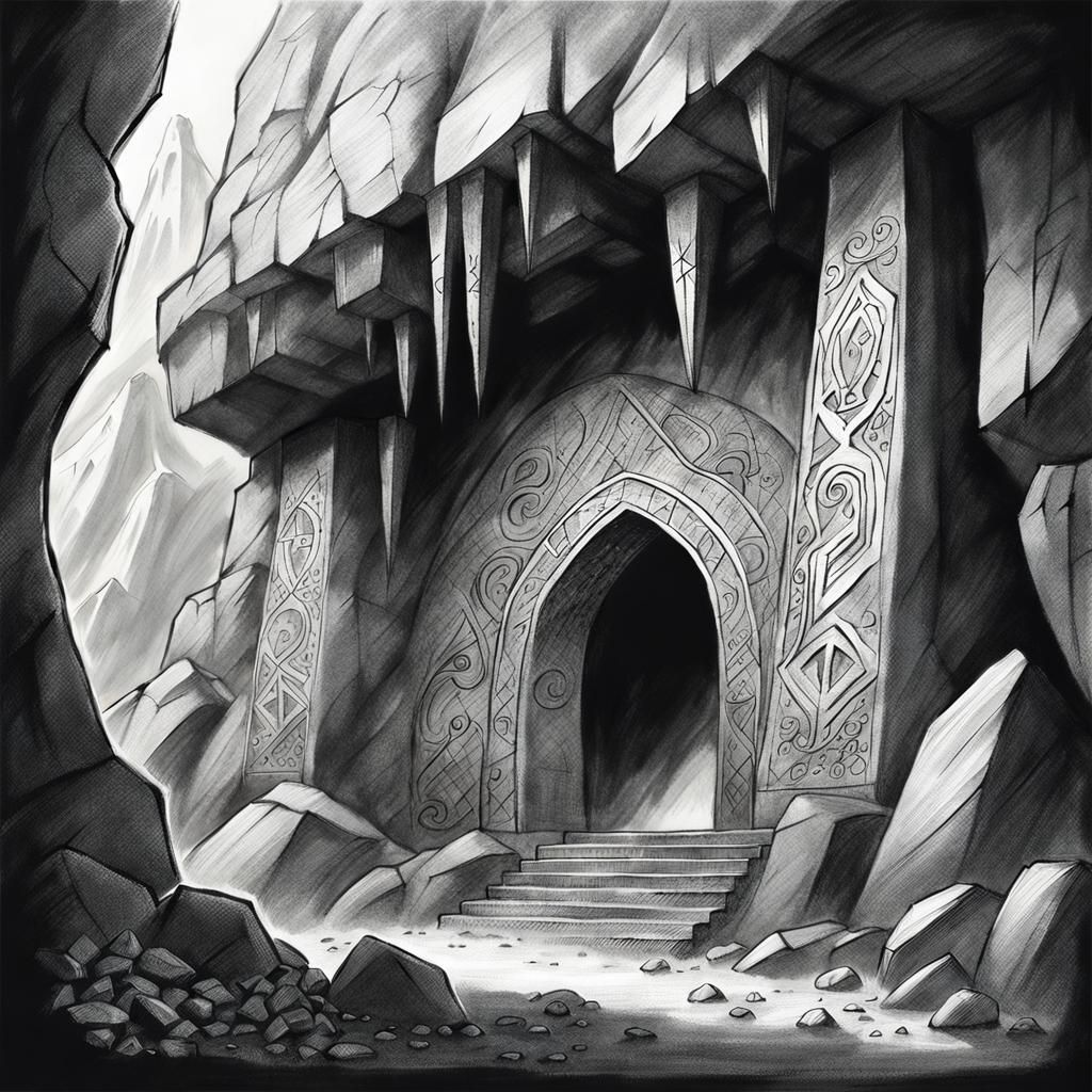 Arcane Cave Entrance: Fantasy Pencil Sketch