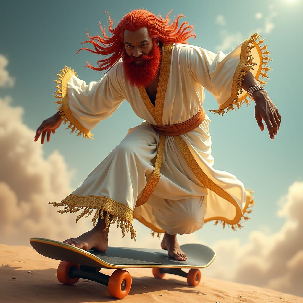 Regal Skateboarder in Dreamlike World