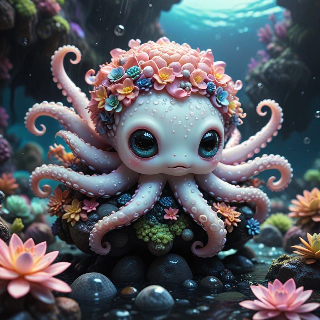 Adorable Chibi Octopus in Japanese Pop Art Style