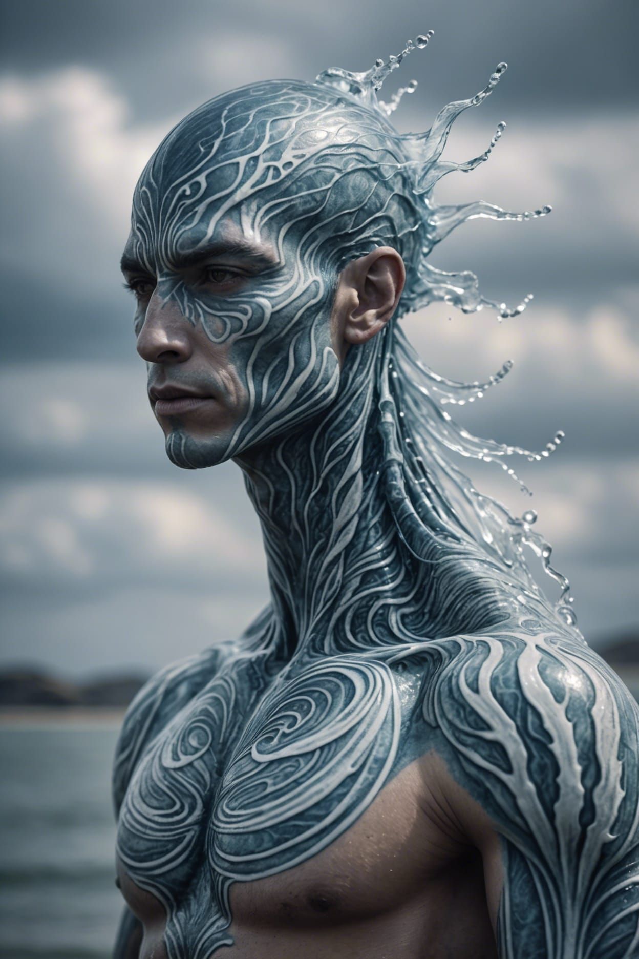 Aeolian Humanoid Portrait with Glowing Wind, Pop Surrealism