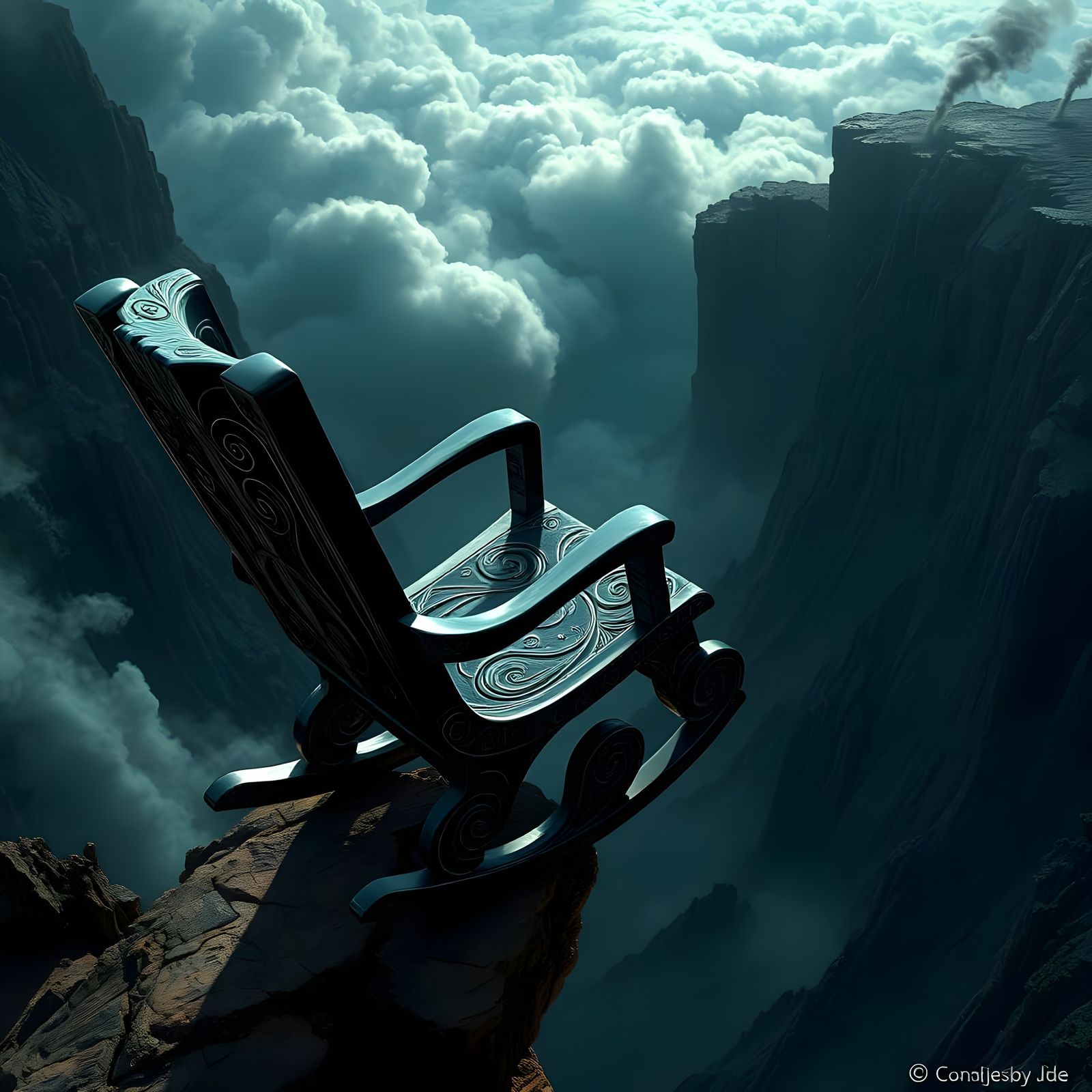Obsidian Rocking Chair on the Edge of Abyss