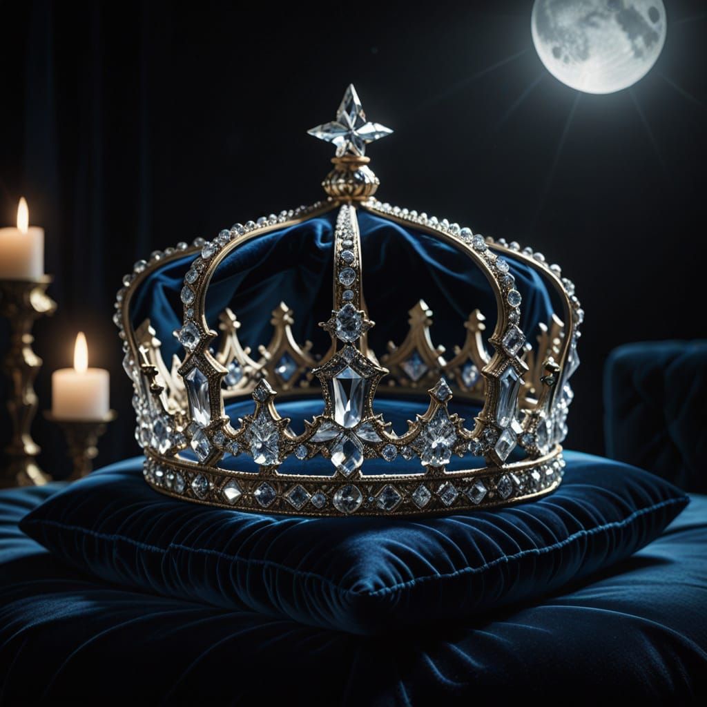 A crystal crown glowing in the moonlight, intricate details,...