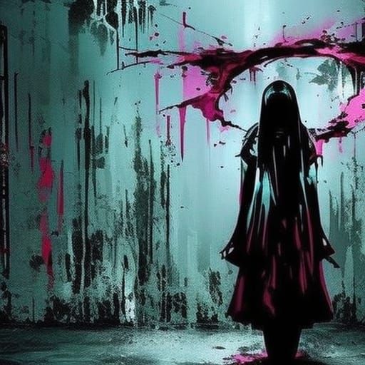 Scary Horror Girl in Dark, Gloomy Tenebrism Style