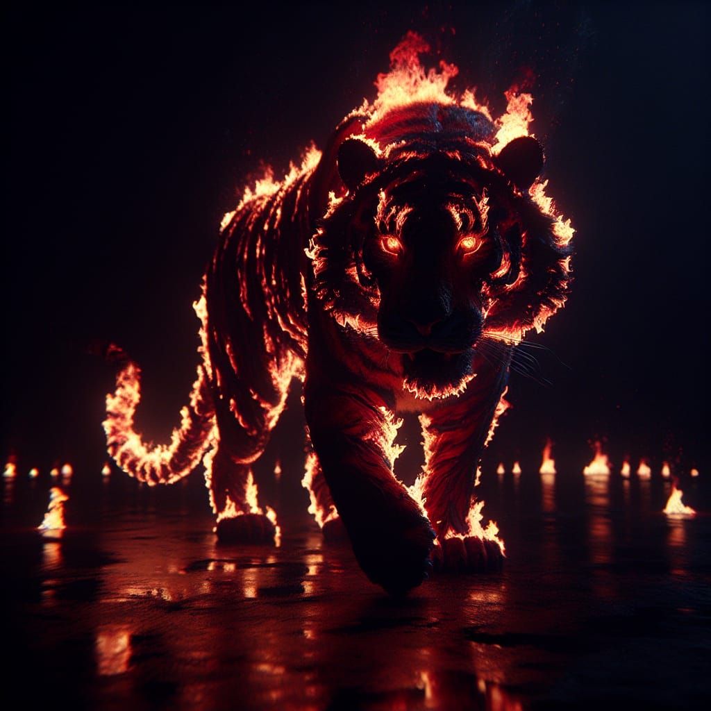 Majestic Fiery Tiger Emerges From Darkness