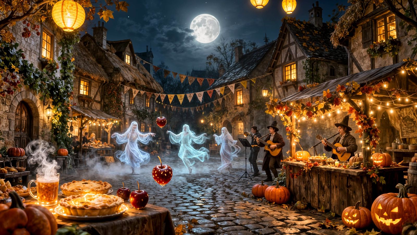 Whimsical Haunted Harvest Festival in Old Village Square