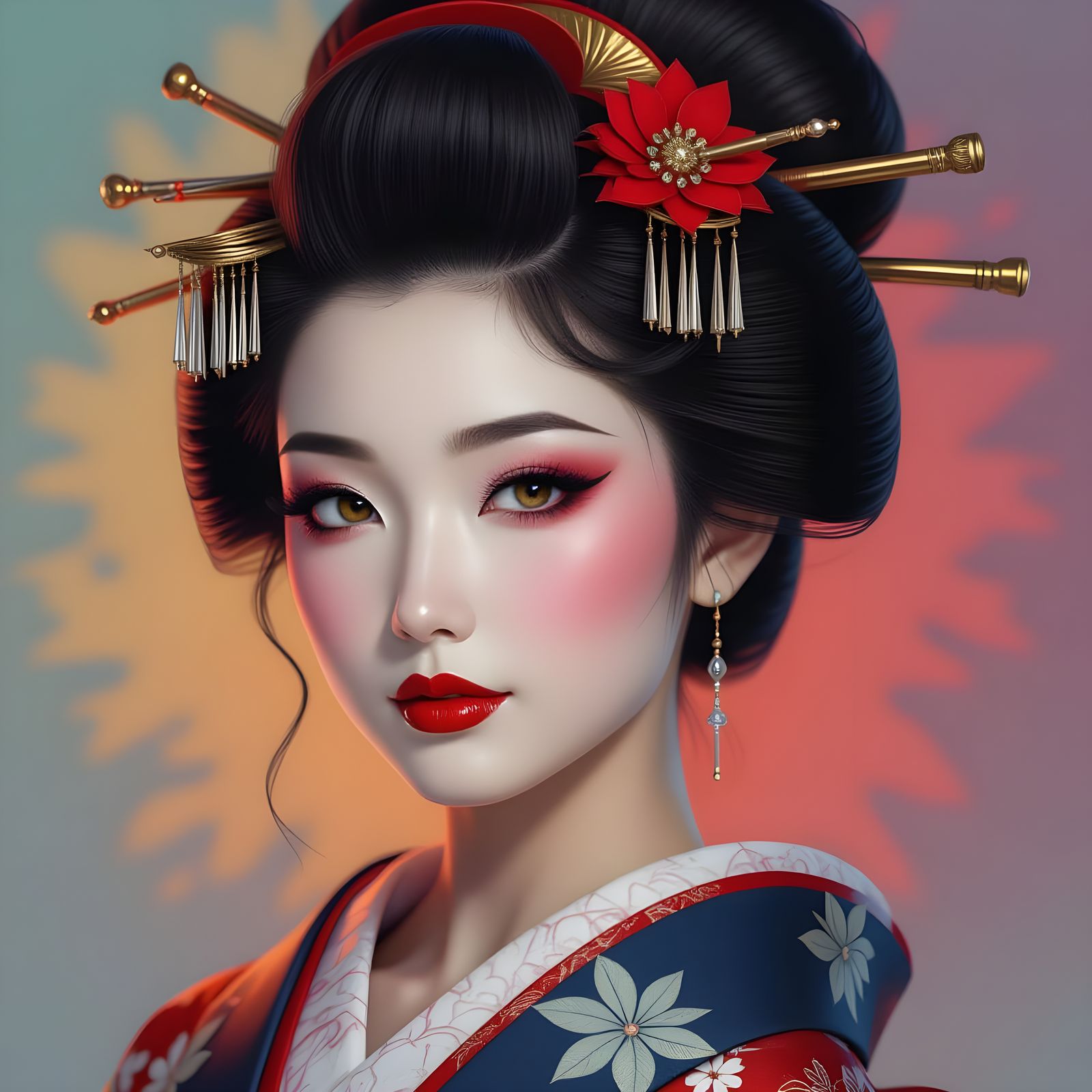 Detailed Portrait of a Geisha Girl in Splash Art Style
