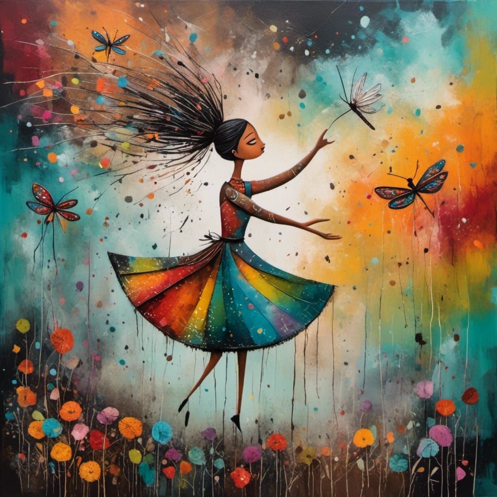 Psychedelic Woman Paints Rainbow in Pop-Surrealism Style