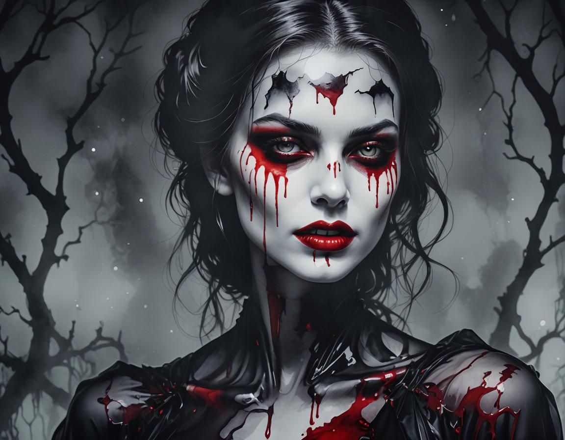 Vampire Silhouette in Surrealist Horror Illustration