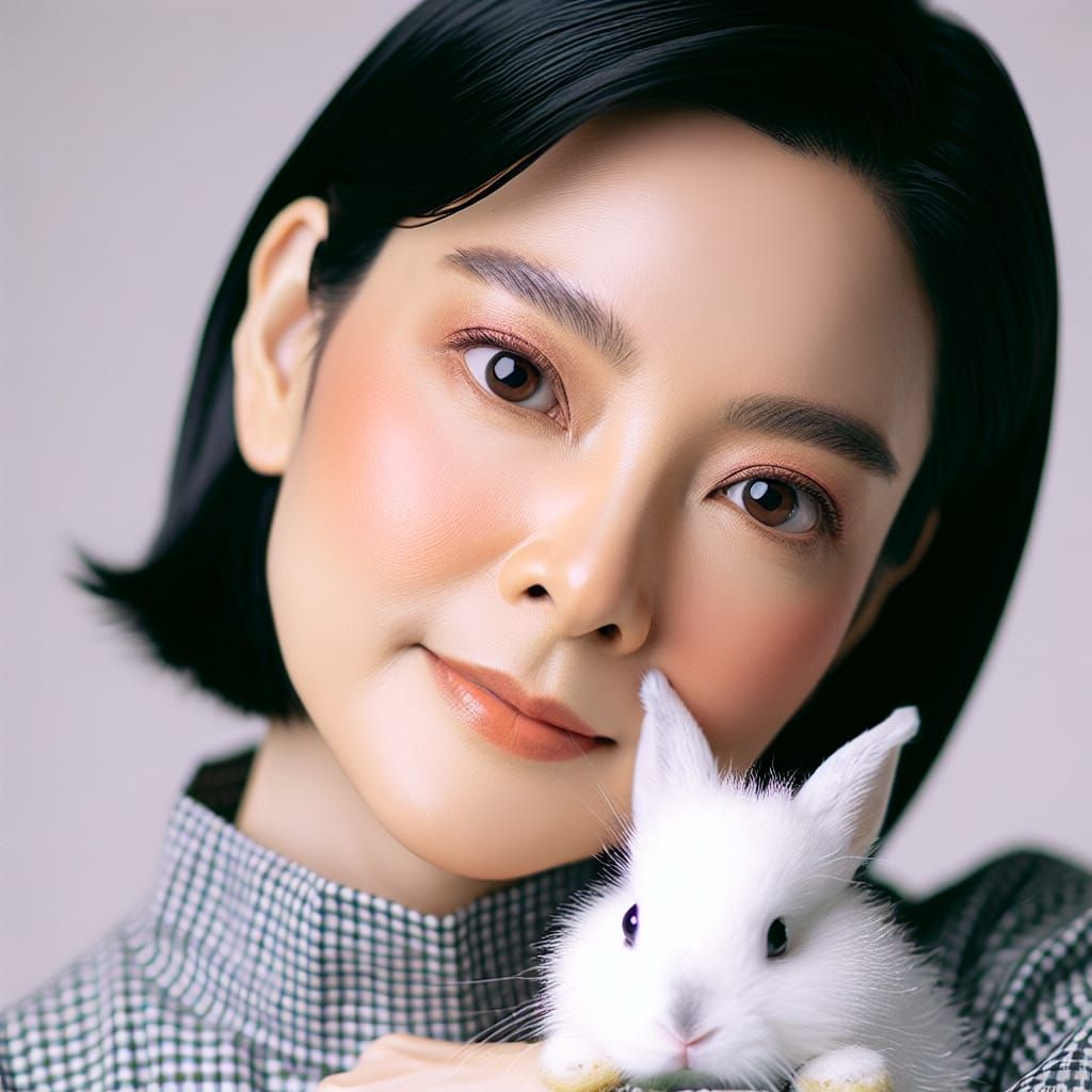 Thai Woman Comforts Rabbit: Close-Up Portrait