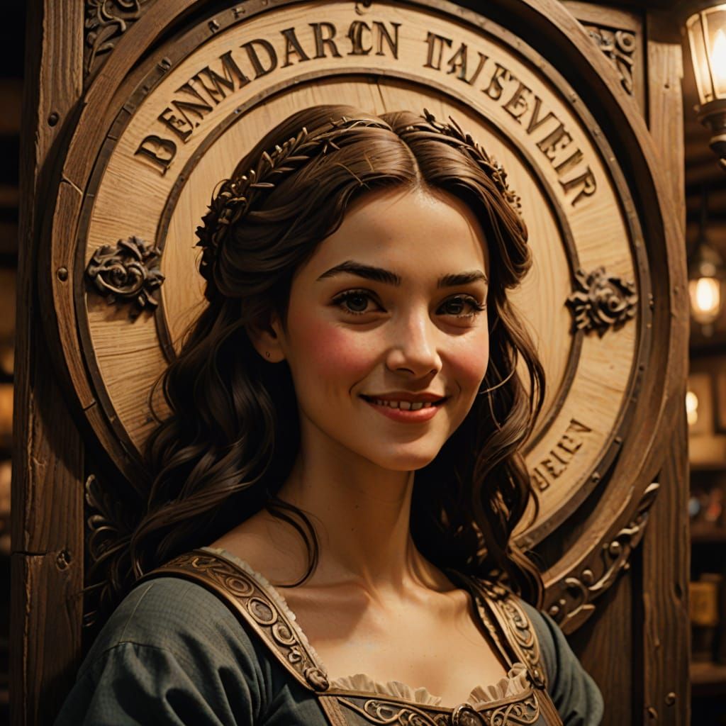 Rustic Tavern Sign of Brunette Maiden