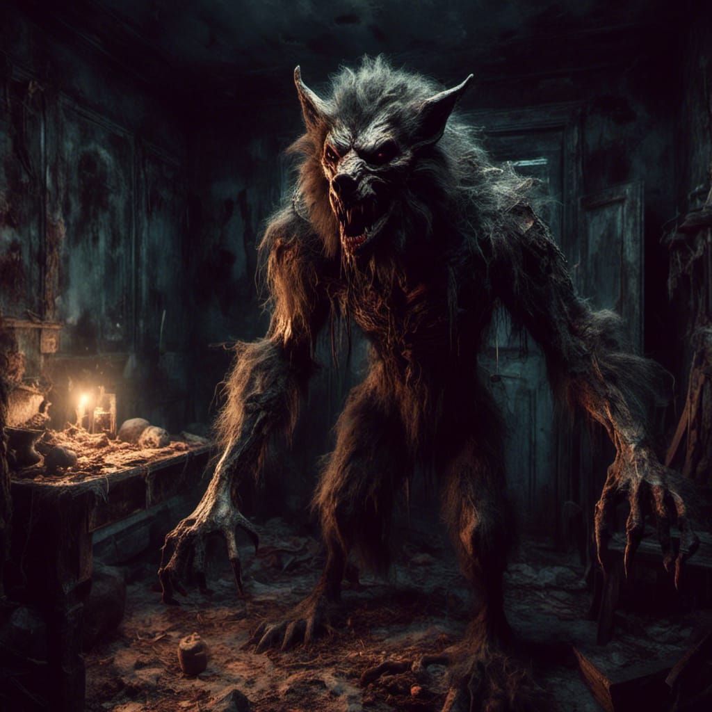 Hideous Werewolf Emerges from Closet in Moonlight
