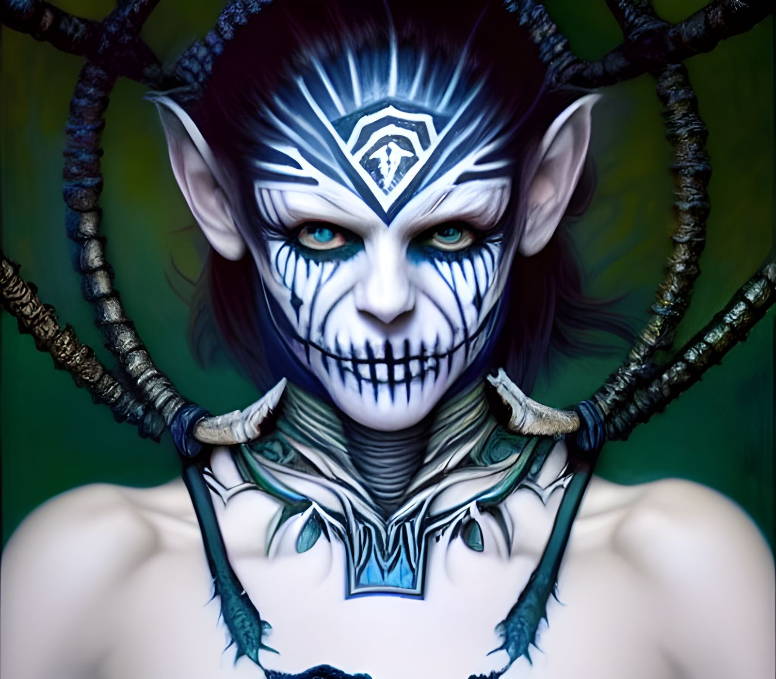 Skeletal Necromancer Portrait with Runic Face Paint