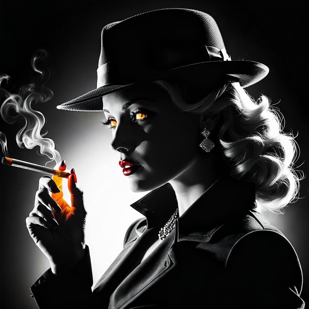 Noir Detective Silhouette with Cigarette