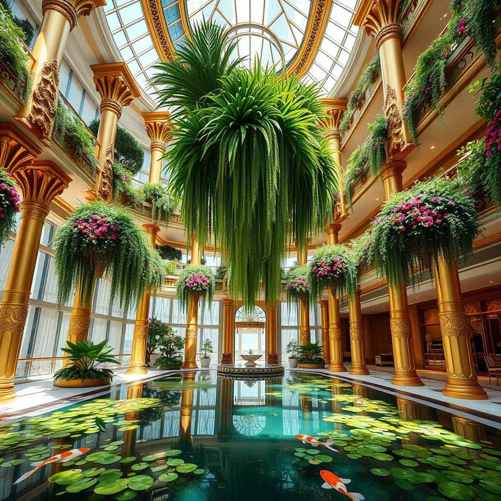 Majestic Arab Luxury Hotel Atrium with Hanging Gardens