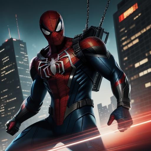 Spider-Man in Tactical Gear: Anime-Inspired Action Scene