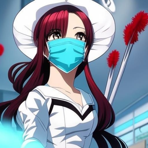 Anime-Style Dentist in Surgical Mask and Gloves