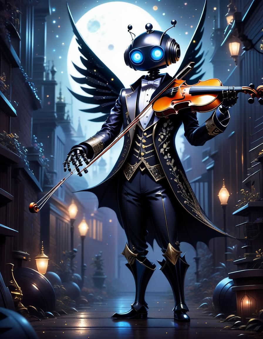 Adorable Robot Plays Violin with Gothic Tailcoat