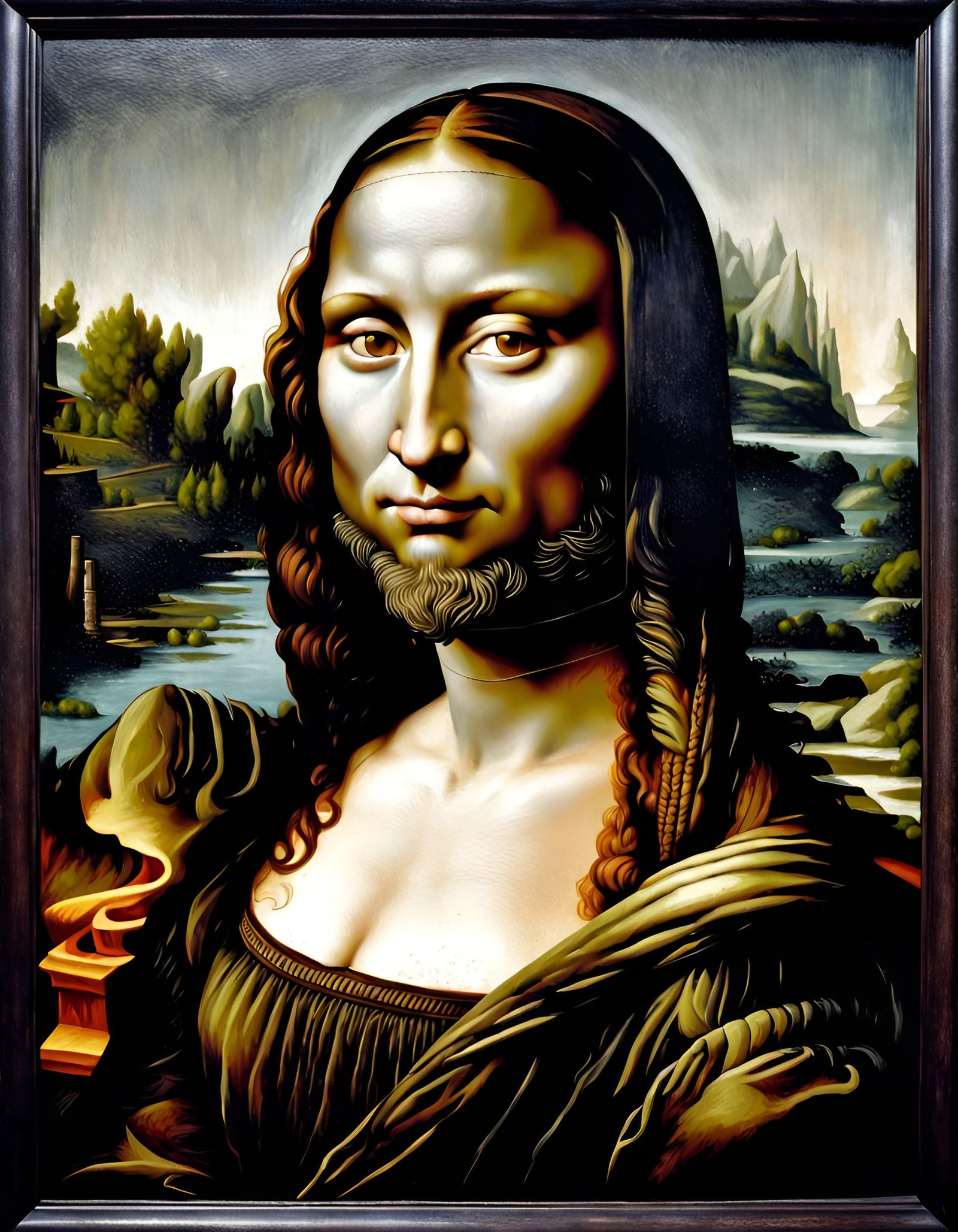 Muscular Bearded Mona Lisa Portrait in Renaissance Style