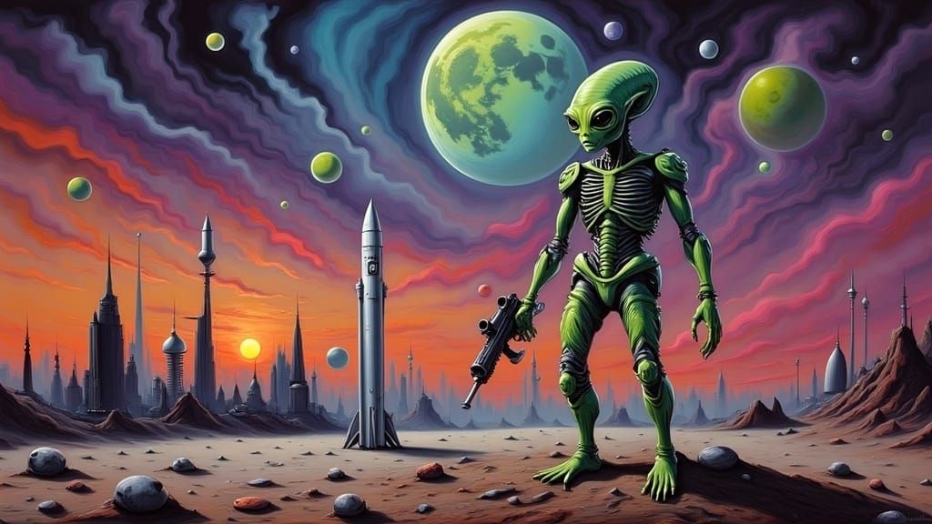 Alien Moon Victory: Surreal Cyberpunk Landscape