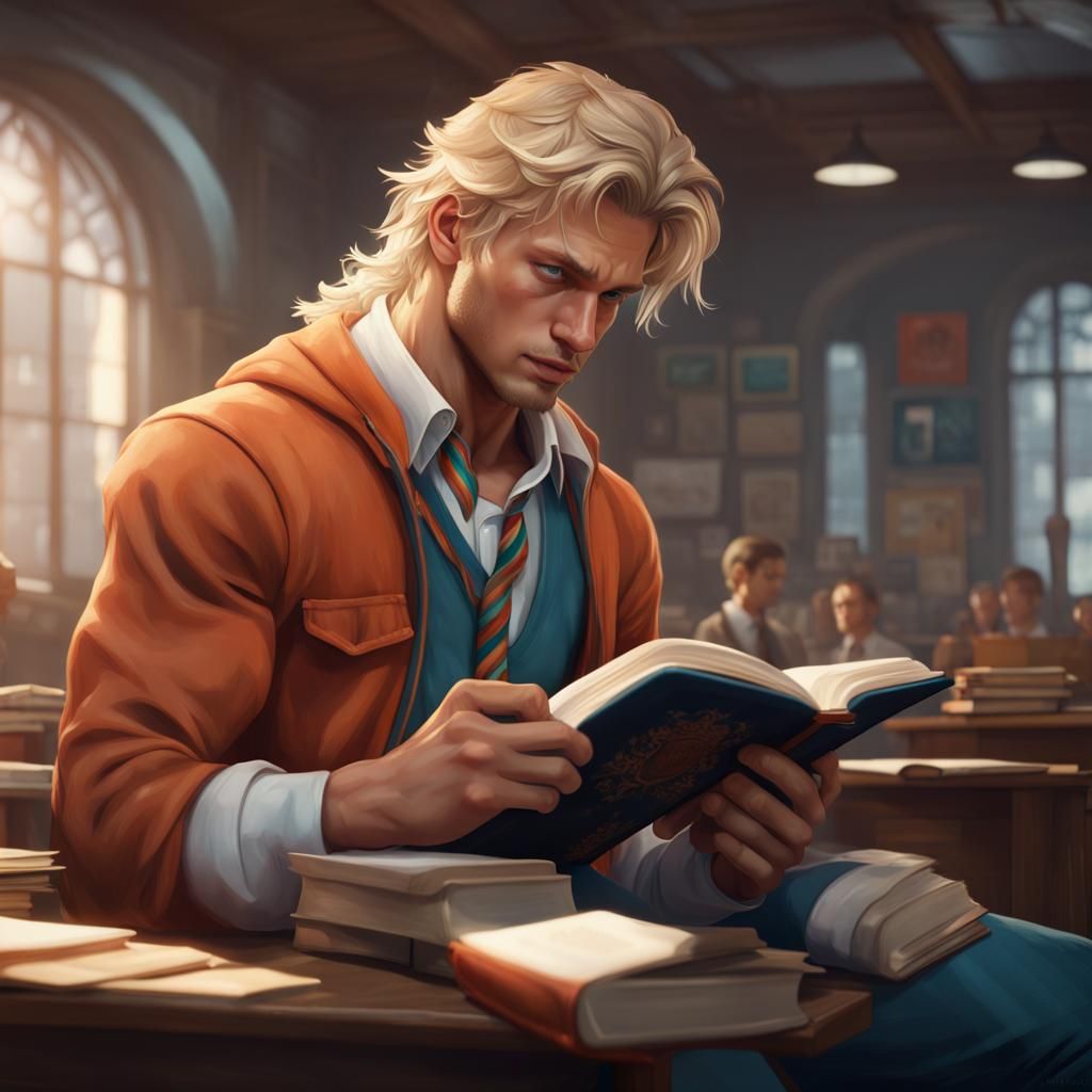 Detailed Student Reading with Dynamic Lighting