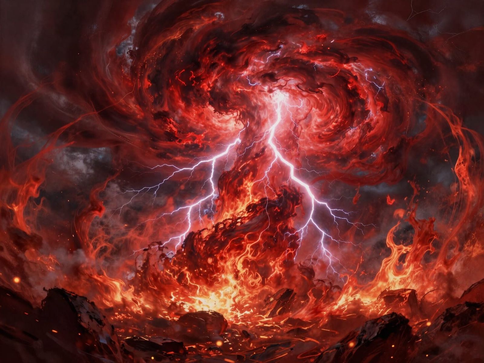 Crimson Tempest of Fiery Energy and Lightning