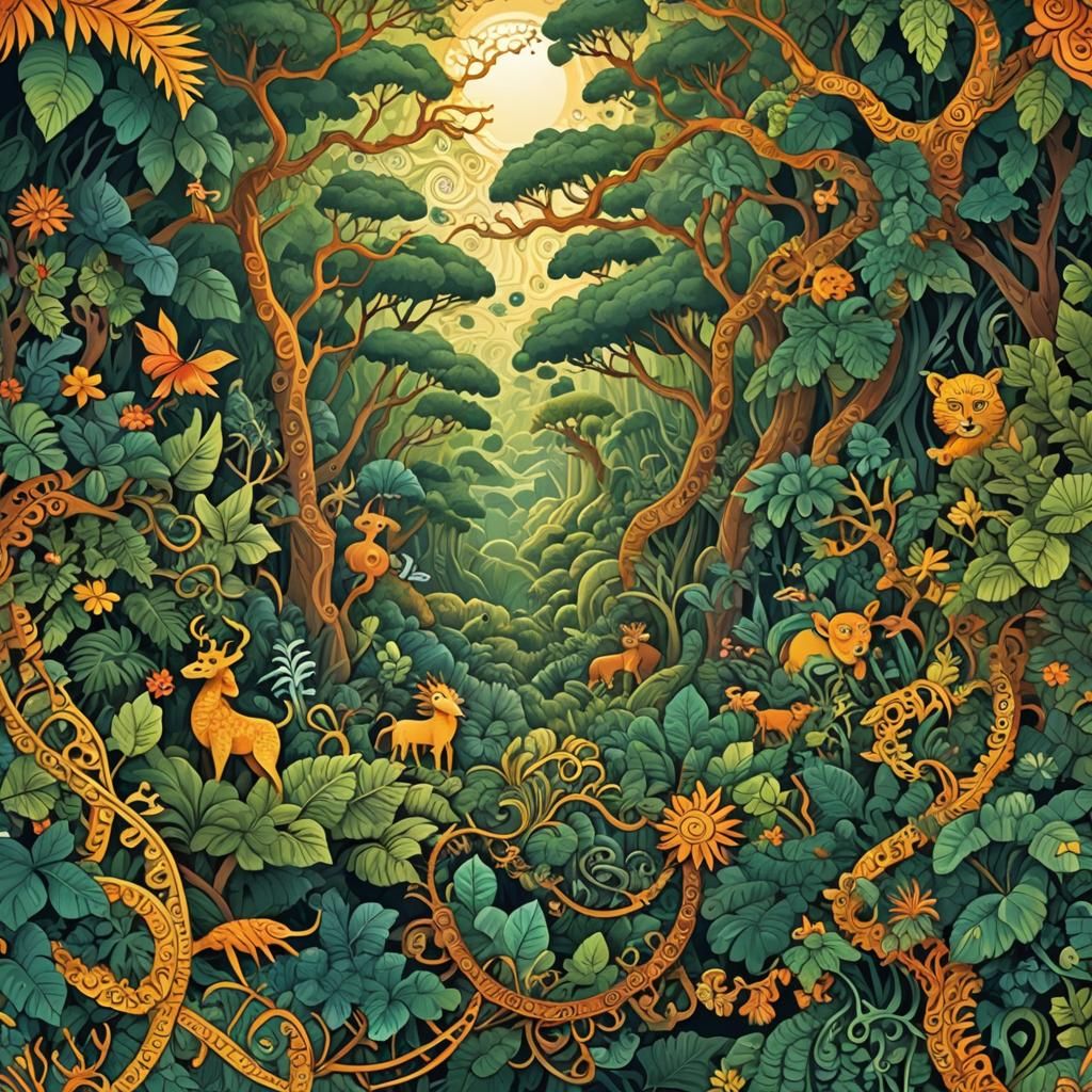 Intertwined Worlds: Abstract Jungle Animals in 3D Shading