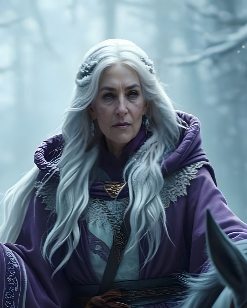 Middle Aged Lady Cleric Rides Through a Winter Wonderland