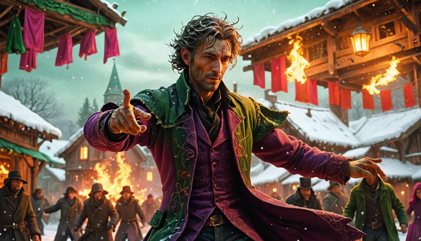 Man Dances in Snowy Village: Eldritch Realism