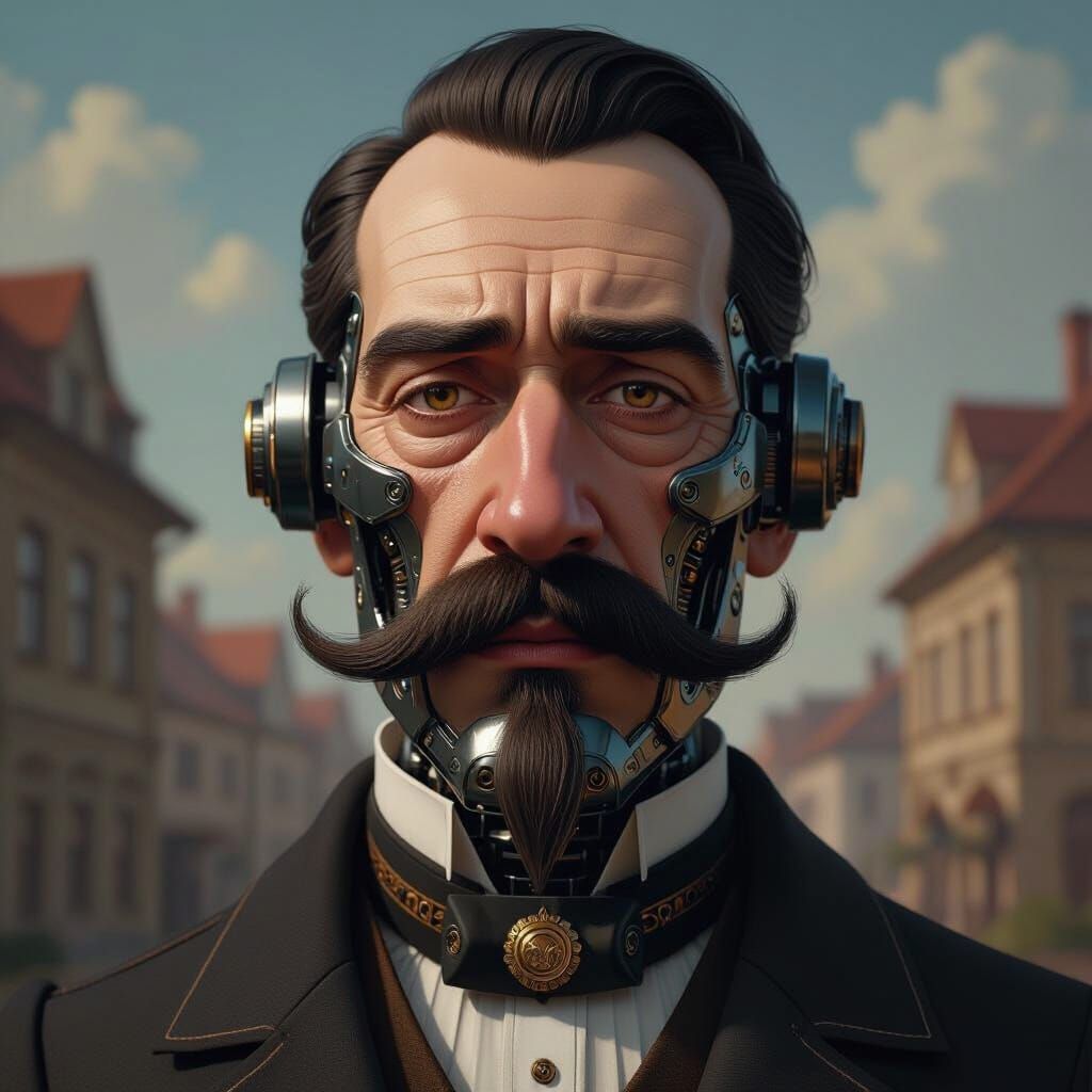 Robotic Ivan Cankar Portrait in 19th Century Setting