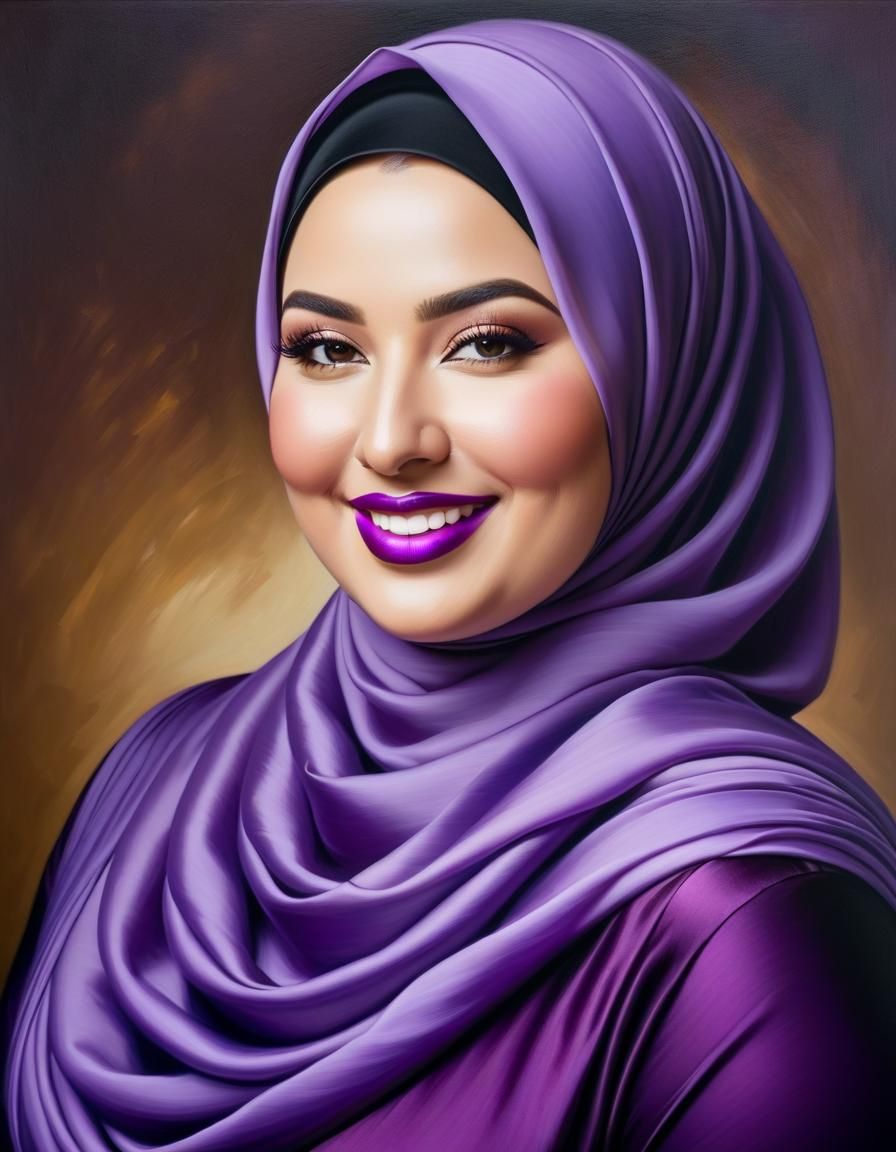 Elegant Dutch Woman in Purple Hijab Oil Painting
