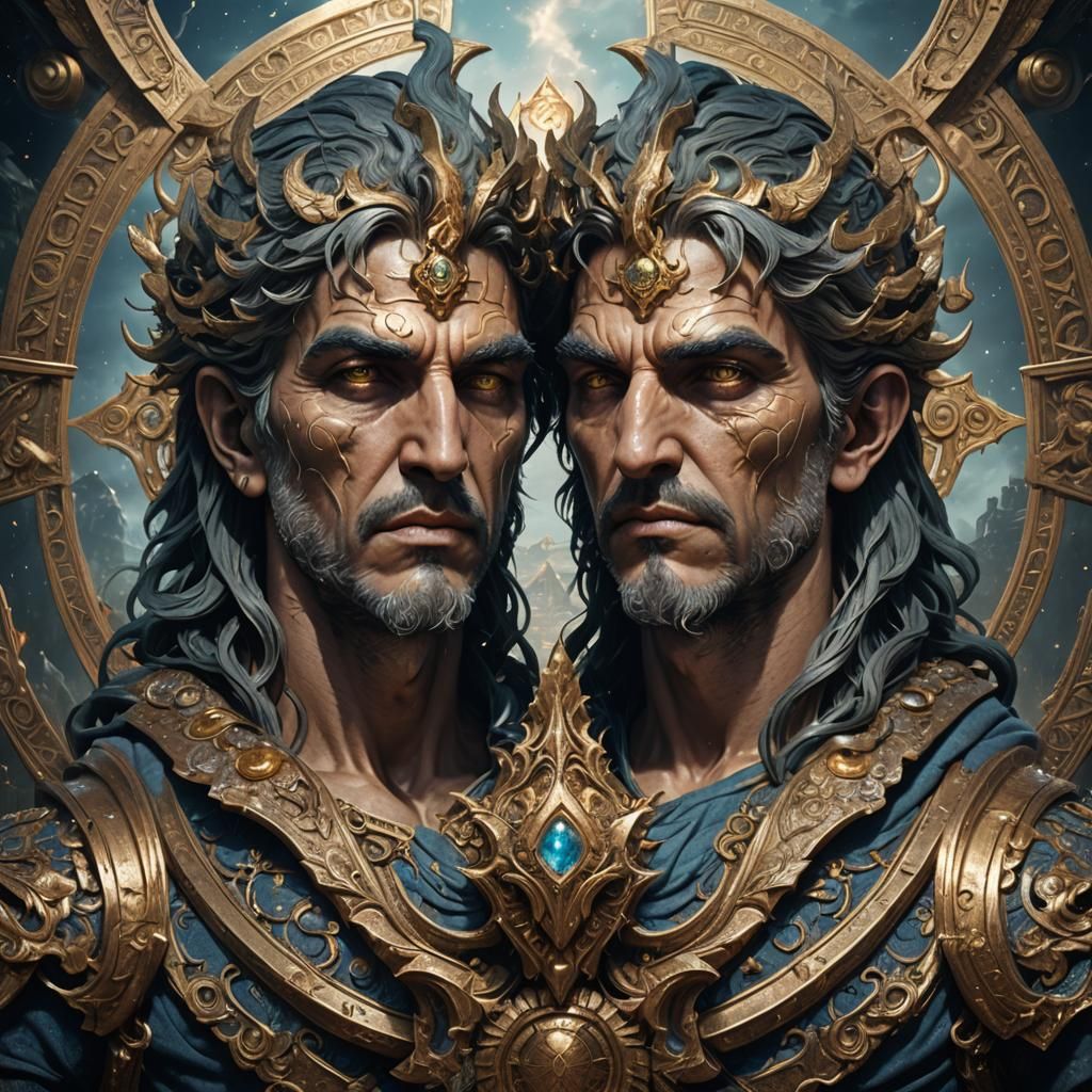 Detailed Painting of the Two-Faced God Janus