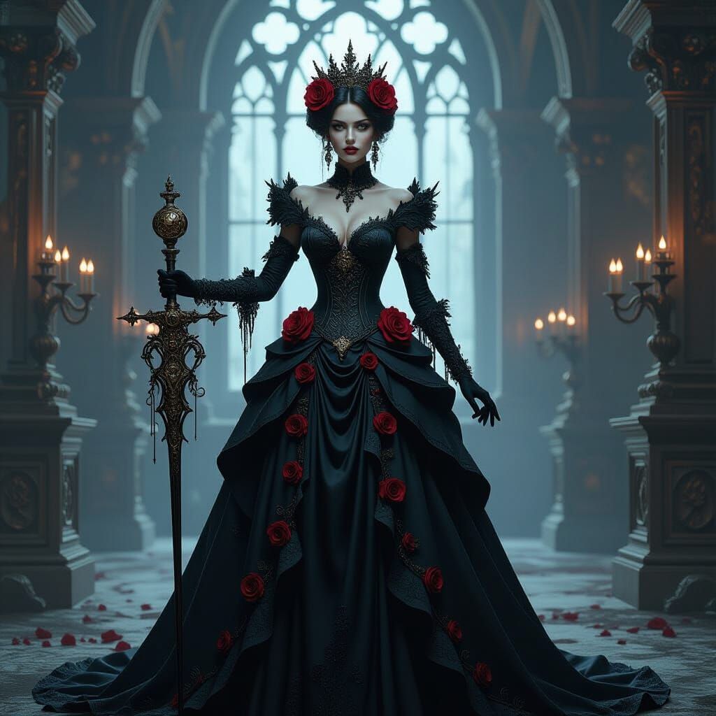 Dark Fantasy Queen In Steampunk Gothic Ballroom