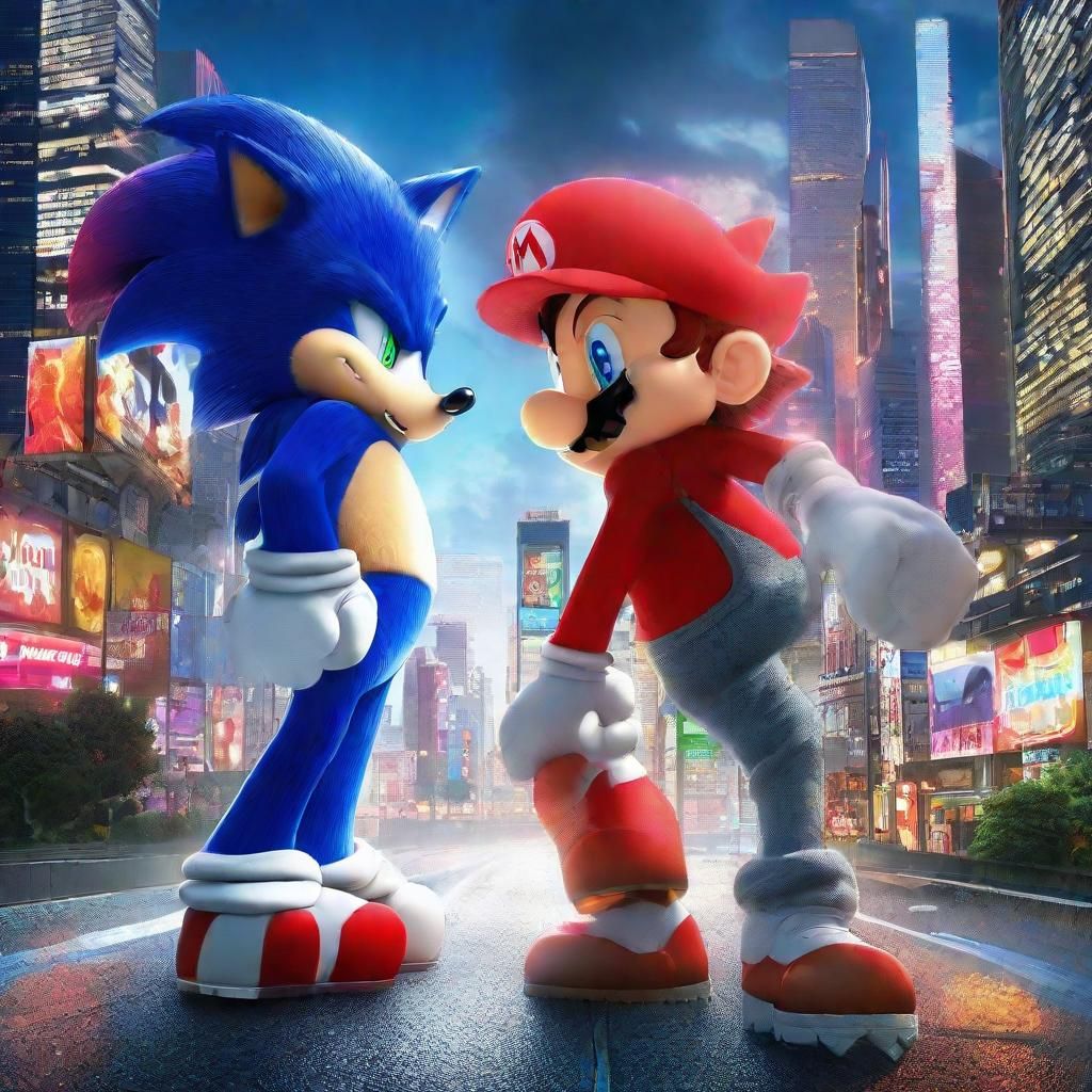 Mario vs Sonic: Anime-Style Split-Screen Showdown