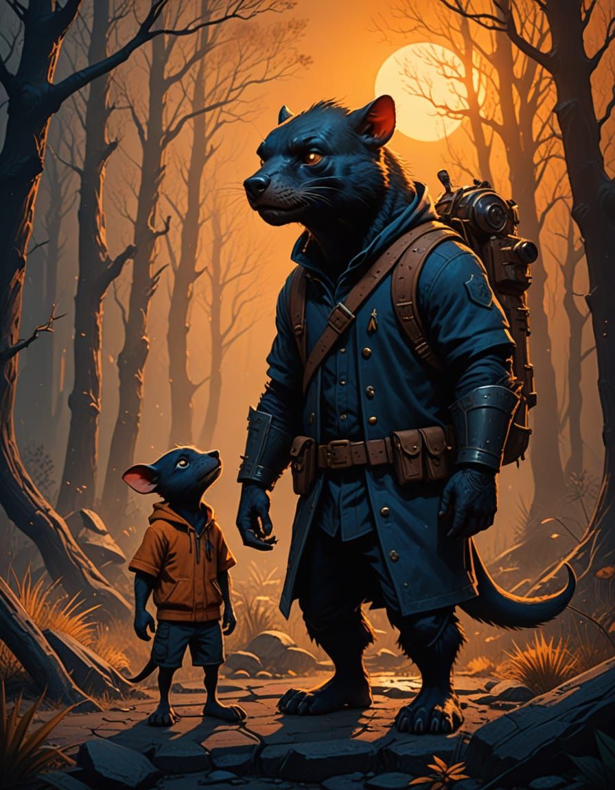 Epic Fantasy Charcoal Drawing of Man with Elmer Fudd and Tas...