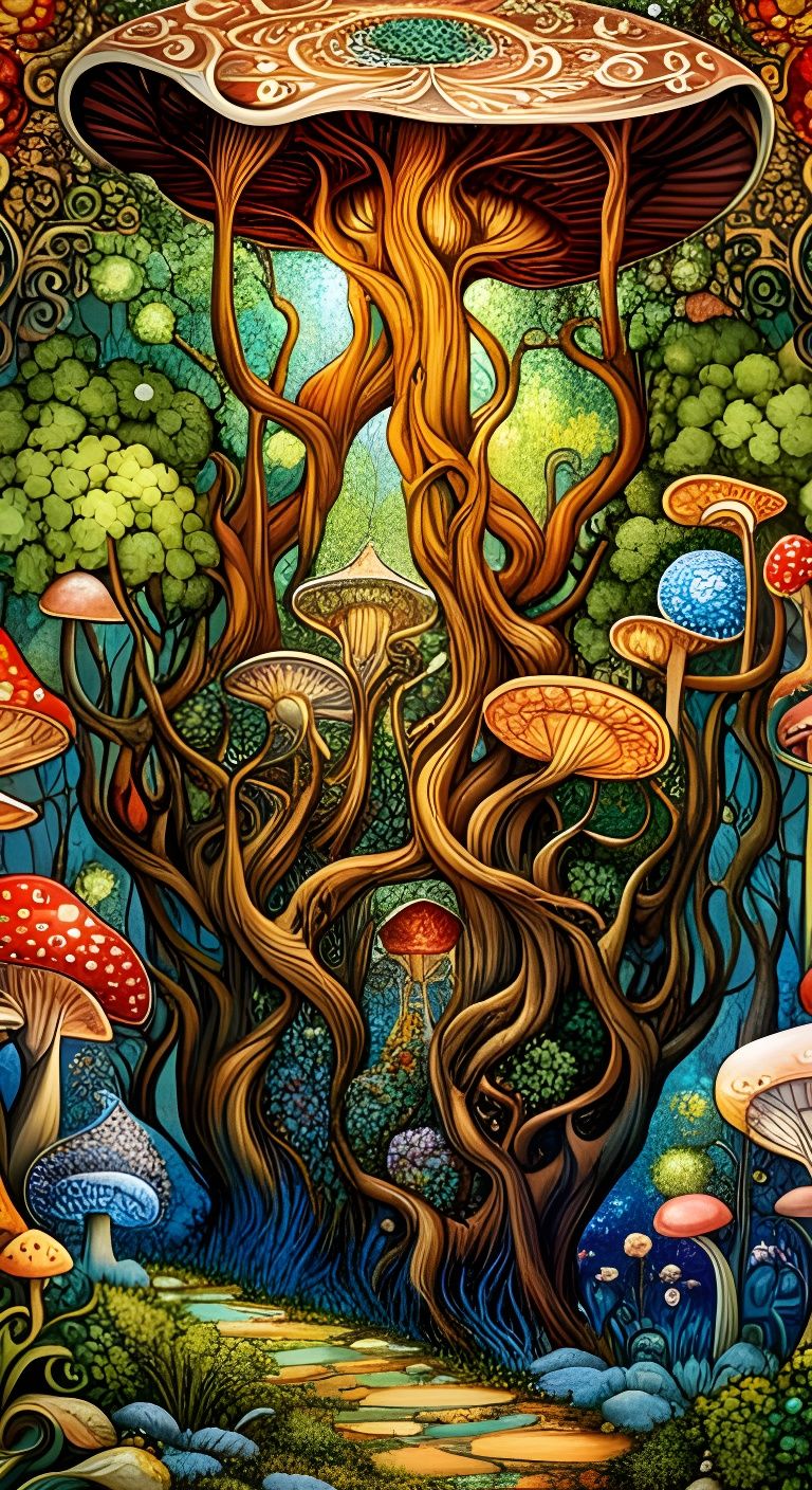 Enchanted Mushroom Pathway with Fae Treehouse