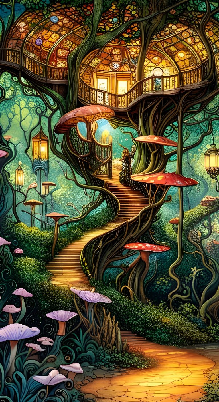 Fairytale Mushroom Pathway to Enchanted Treehouse