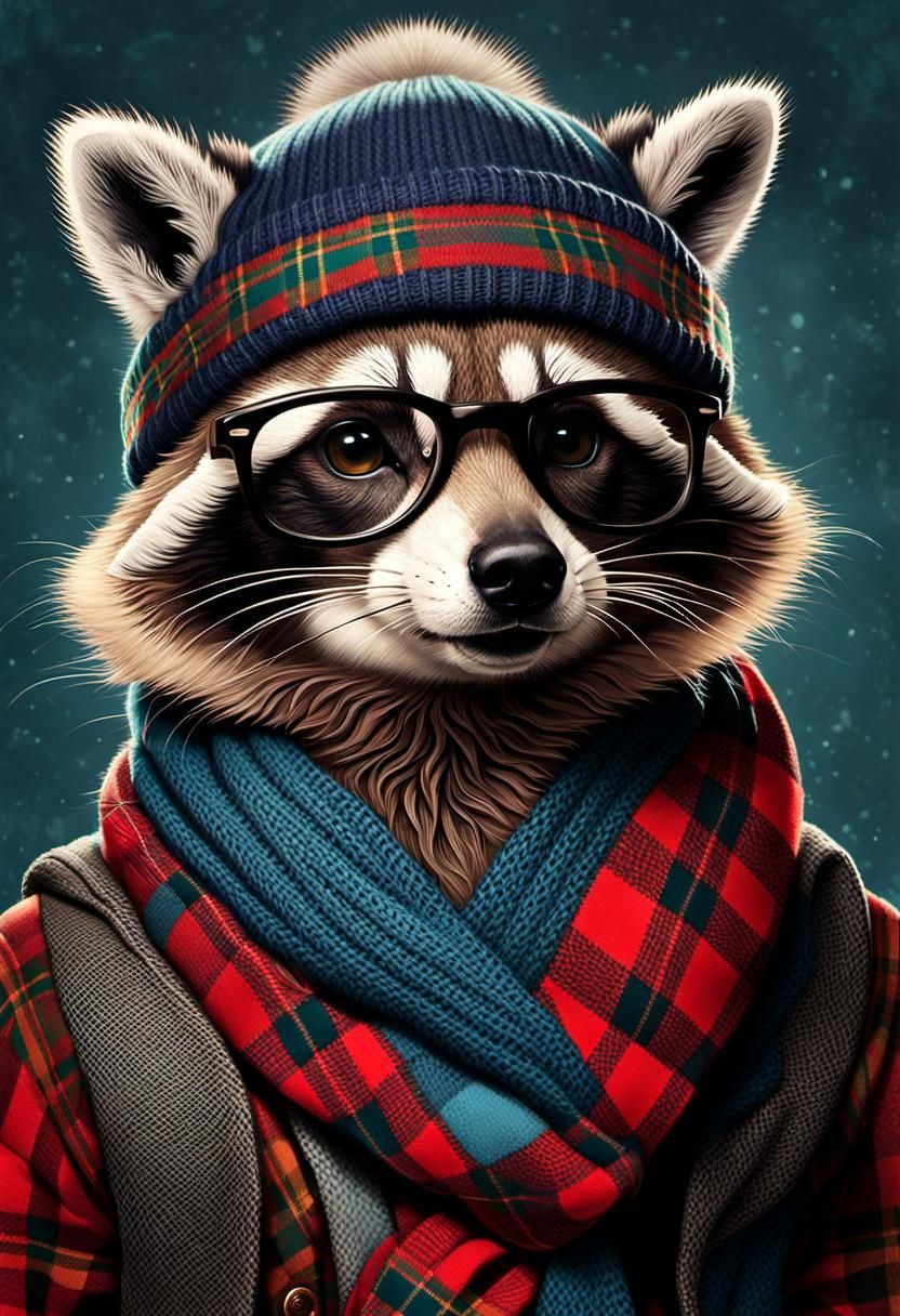 Hipster Raccoon Portrait: Fantasycore Digital Art