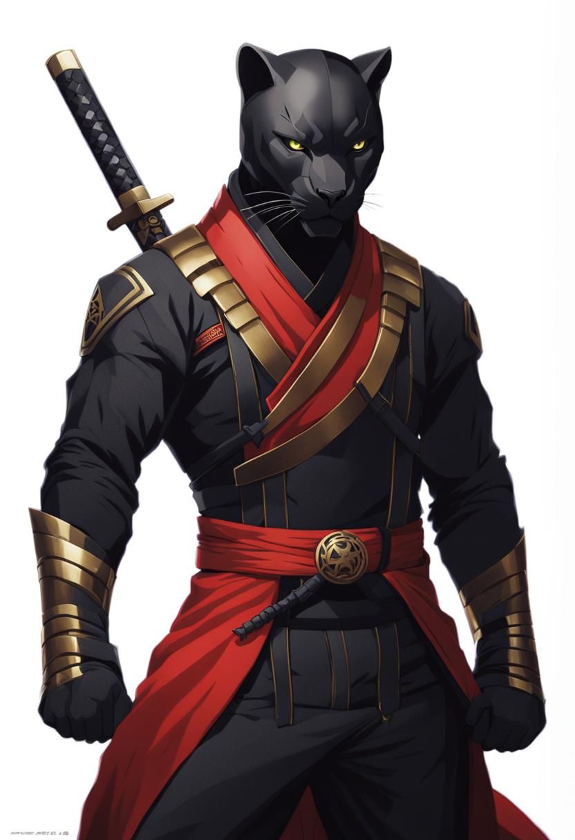 Fierce Ninja Panther in Anime Style