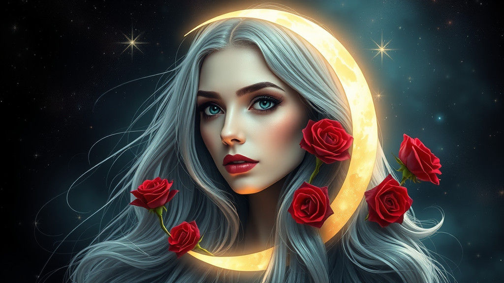 Mystical Woman Embedded in Crescent Moon