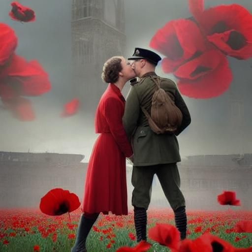 World War One Goodbye Kiss with Poppies