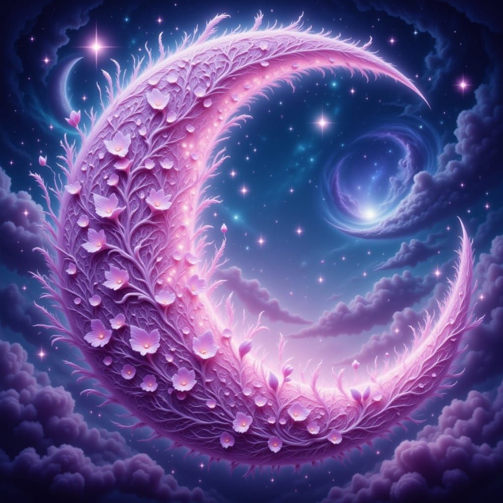 Luminous Crescent Moon Sanctuary in Pink and Indigo