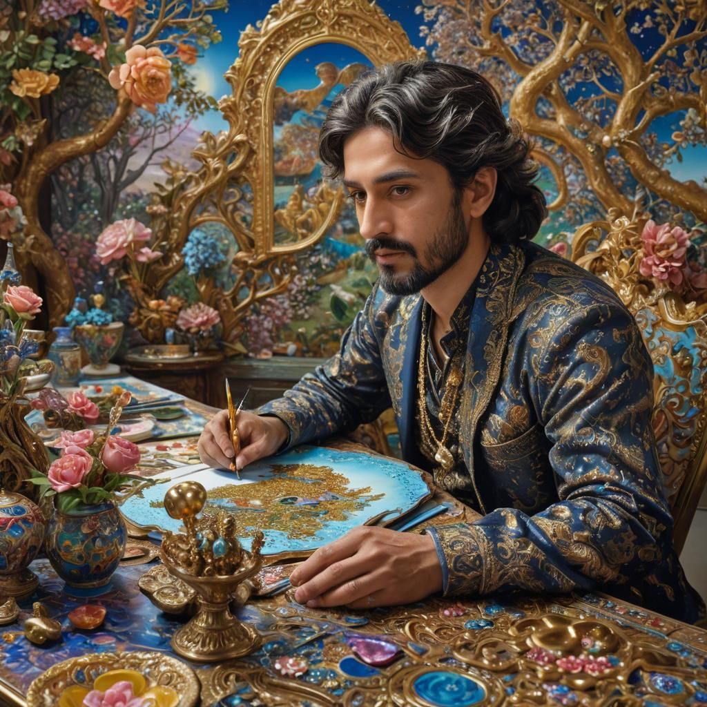 Artist Painting Dreamlike Fantasy World in Surreal Style