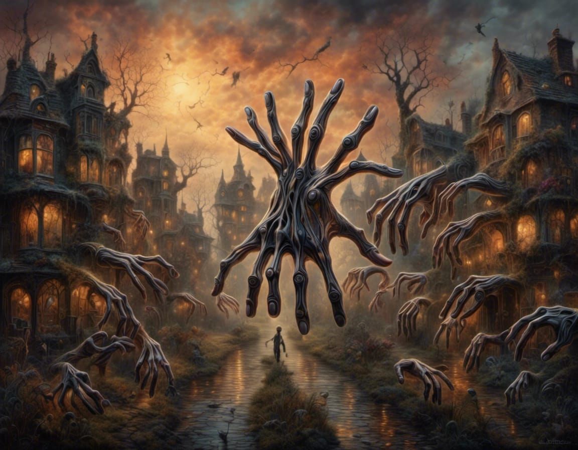 Surreal Human Arms Rise in Suburban Landscape