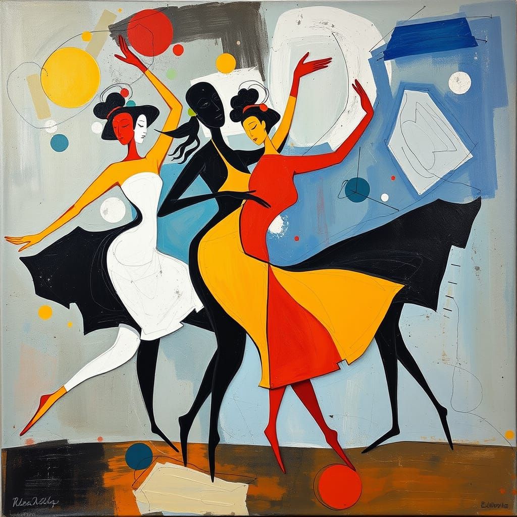 Abstract Dancers Painting in the Style of Miro