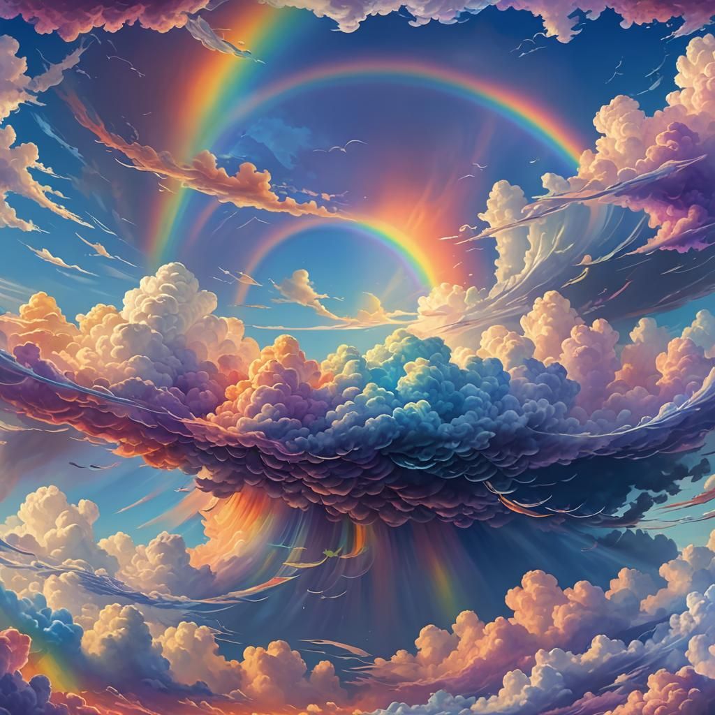 Vibrant Rainbow Over Wispy Clouds: Fantasy Concept Art